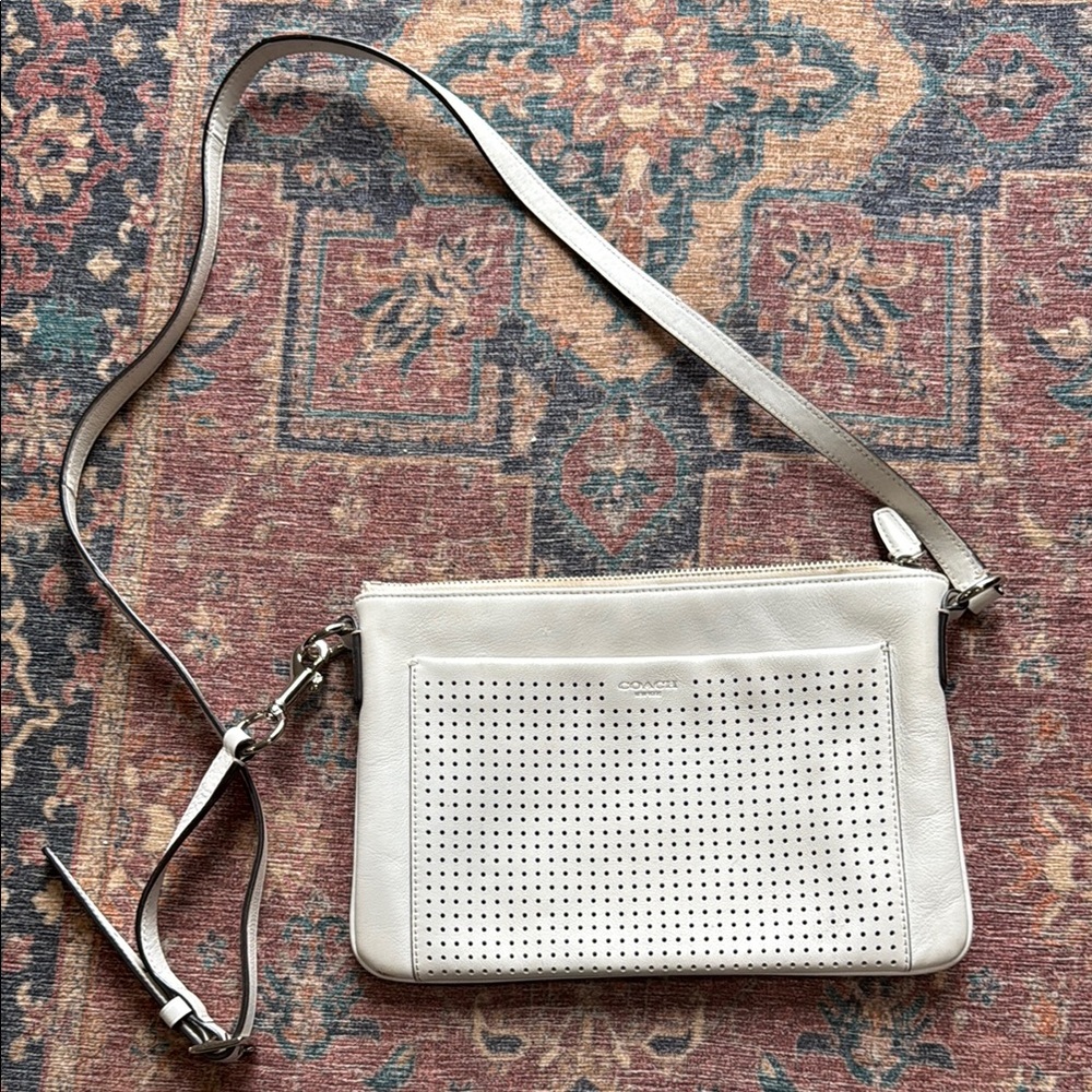 Coach White Perforated Leather Crossbody Bag